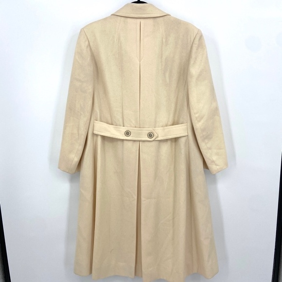 NEIMAN MARCUS 100% Pure Wool Cream Double Breasted Long Line Trench Coat L / XL - Picture 2 of 9